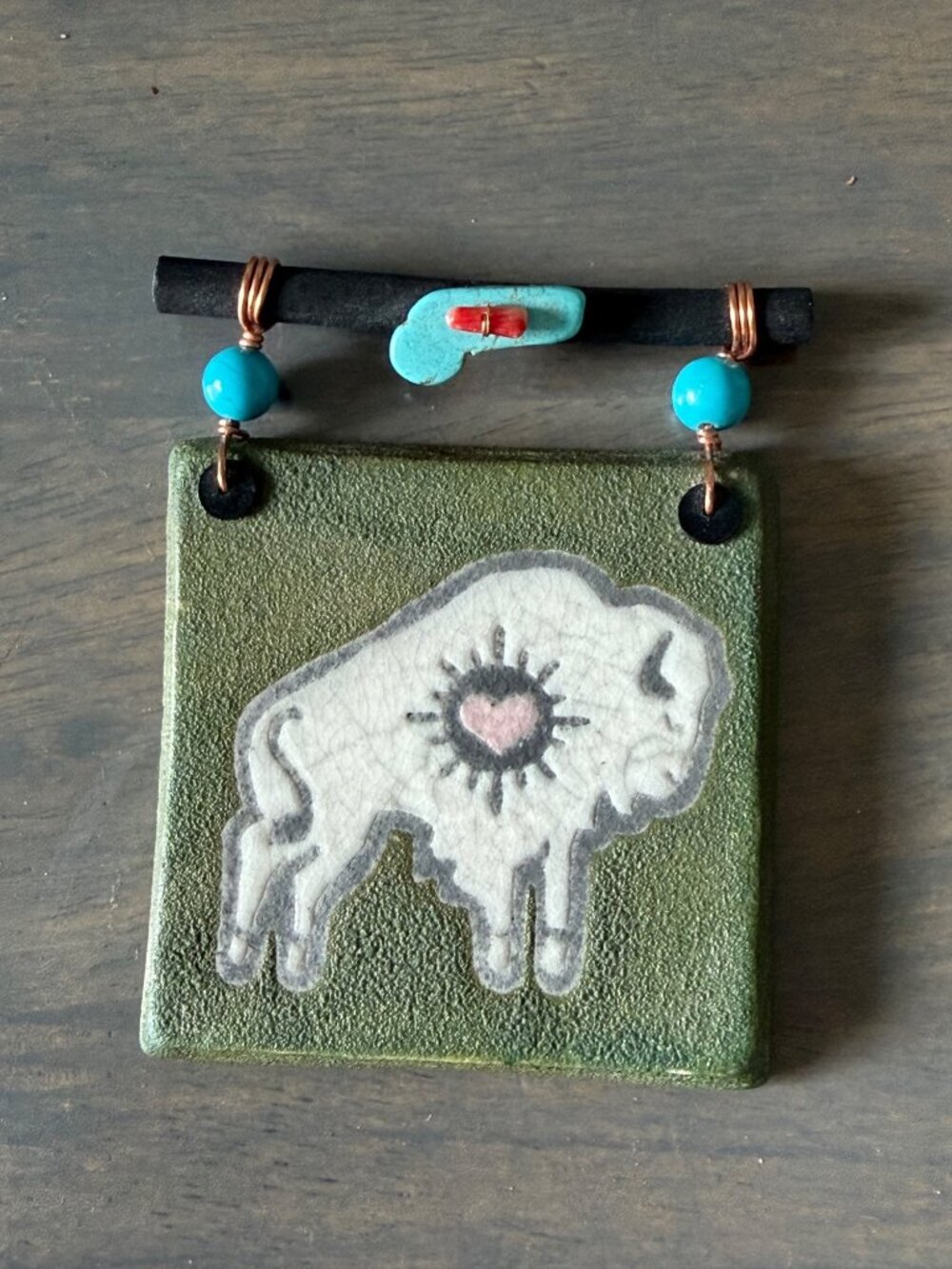 Raku Pottery Miniature Dream Catcher Signed Jeremy Diller